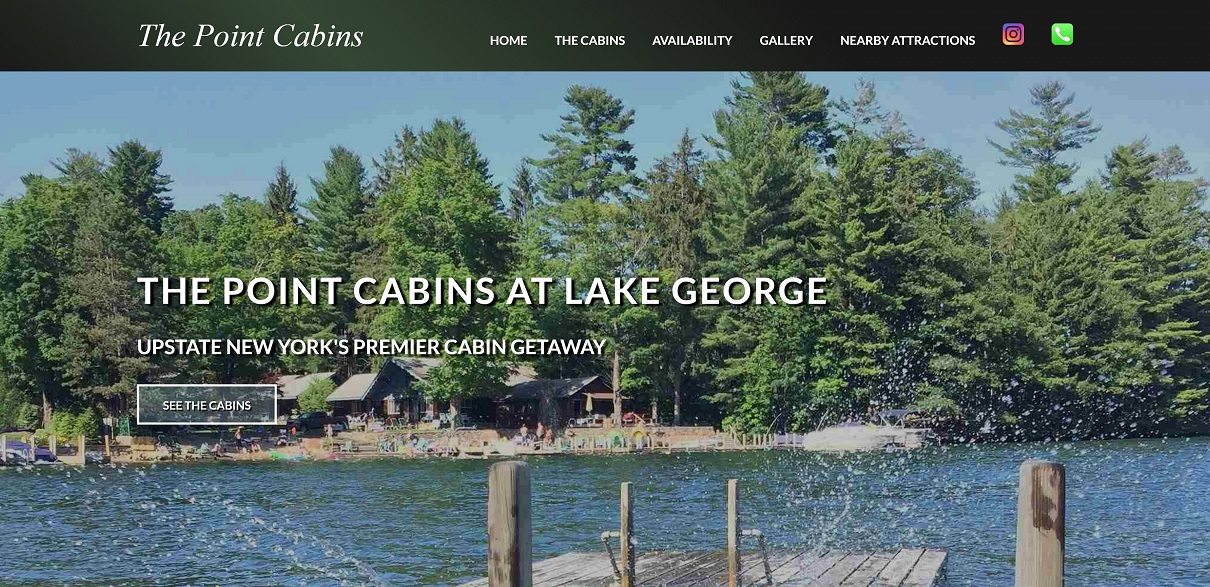 A screenshot of thepointcabins.com